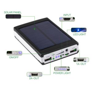 Power Bank Με Ηλιακό Φορτιστή Και Φακός 20 Led Solar 20000mAh Μαύρο